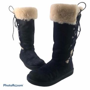 UGG Upside Lace Up Black Tall Suede Boots Size 7